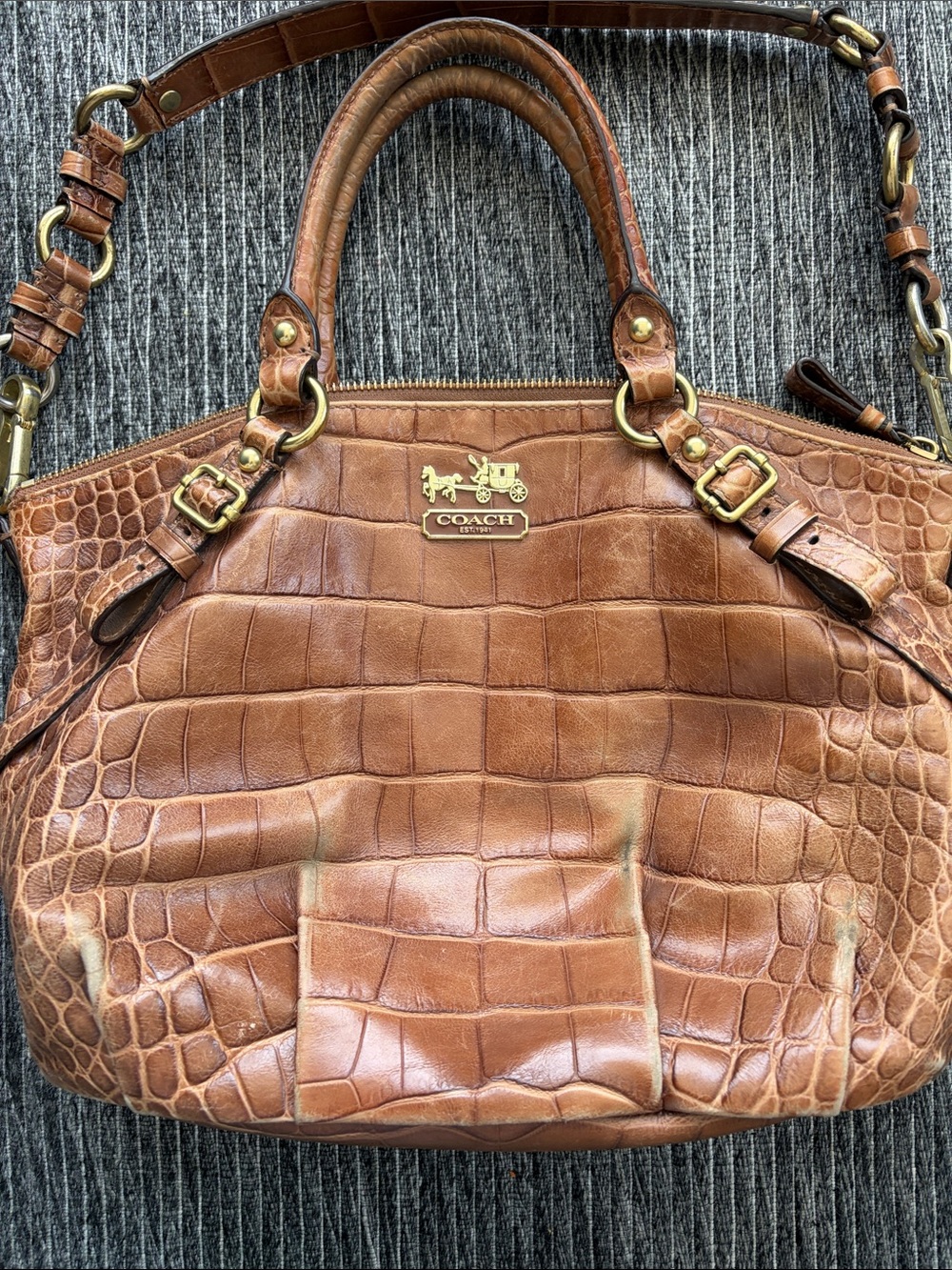 Coach Cognac Croc-Embossed Leather Shoulder Satchel